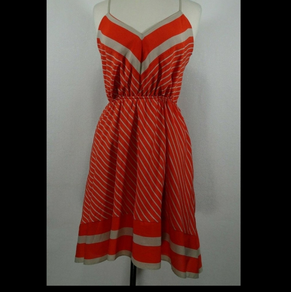 Express Women's Size S Spaghetti Strap Striped Lined Asymmetric Hem Dress